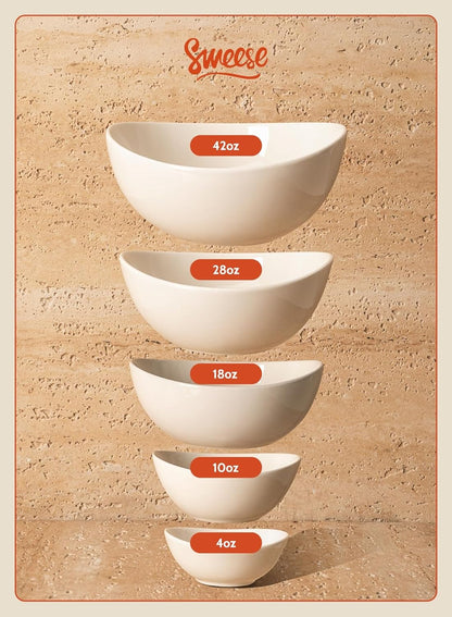 5 Inch Porcelain Small 10 Oz Bowls Set of 6, for Dessert | Ice Cream | Soup | Rice | Fruits | Small Portions - Microwave, Dishwasher, and Oven Safe - White